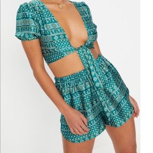 Green printed shorts matching top on page💚